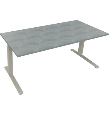 Sitz-Steh-Schreibtisch All in One, elektrisch h&ouml;henverstellbar, 64,5-127,5cm (H), 180x80cm (BxT), rechteckig, beton hell / silbe