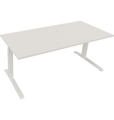 Sitz-Steh-Schreibtisch All in One, elektrisch höhenverstellbar, 64,5-127,5cm (H), 180x80cm (BxT), rechteckig, weiß / weiß