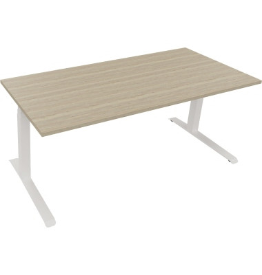 Sitz-Steh-Schreibtisch All in One, elektrisch höhenverstellbar, 64,5-127,5cm (H), 180x80cm (BxT), rechteckig, eiche natur / weiß