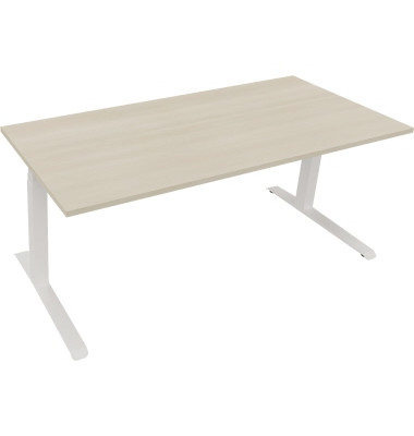 Sitz-Steh-Schreibtisch All in One, elektrisch h&ouml;henverstellbar, 64,5-127,5cm (H), 180x80cm (BxT), rechteckig, akazie hell / wei&szlig;