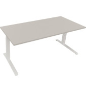 Sitz-Steh-Schreibtisch All in One, elektrisch höhenverstellbar, 64,5-127,5cm (H), 180x80cm (BxT), rechteckig, lichtgrau / weiß