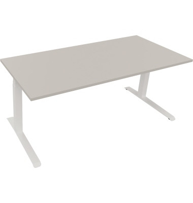 Sitz-Steh-Schreibtisch All in One, elektrisch höhenverstellbar, 64,5-127,5cm (H), 180x80cm (BxT), rechteckig, lichtgrau / weiß