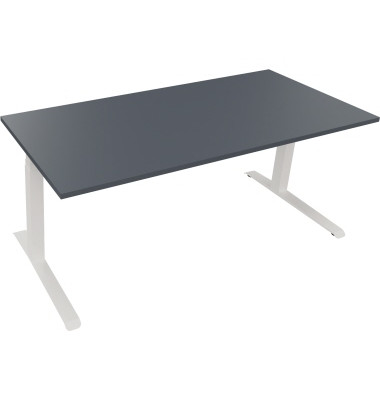 Sitz-Steh-Schreibtisch All in One, elektrisch höhenverstellbar, 64,5-127,5cm (H), 180x80cm (BxT), rechteckig, lavagrau / weiß
