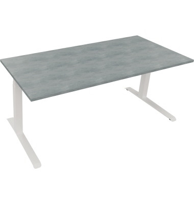Sitz-Steh-Schreibtisch All in One, elektrisch höhenverstellbar, 64,5-127,5cm (H), 180x80cm (BxT), rechteckig, beton hell / weiß