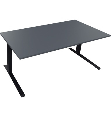 Sitz-Steh-Schreibtisch All in One, elektrisch h&ouml;henverstellbar, 64,5-127,5cm (H), 180x90cm (BxT), rechteckig, lavagrau / anthraz