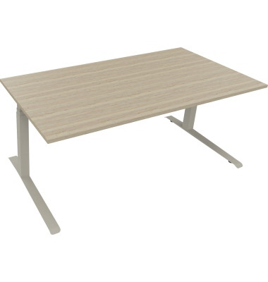 Sitz-Steh-Schreibtisch All in One, elektrisch h&ouml;henverstellbar, 64,5-127,5cm (H), 180x90cm (BxT), rechteckig, eiche natur / silb