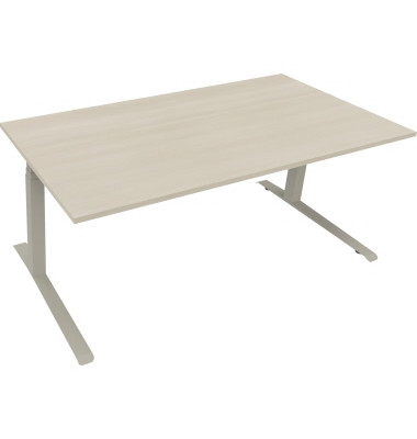 Sitz-Steh-Schreibtisch All in One, elektrisch h&ouml;henverstellbar, 64,5-127,5cm (H), 180x90cm (BxT), rechteckig, akazie hell / silb