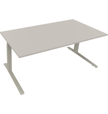 Sitz-Steh-Schreibtisch All in One, elektrisch h&ouml;henverstellbar, 64,5-127,5cm (H), 180x90cm (BxT), rechteckig, lichtgrau / silber