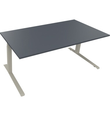 Sitz-Steh-Schreibtisch All in One, elektrisch höhenverstellbar, 64,5-127,5cm (H), 180x90cm (BxT), rechteckig, lavagrau / silbera