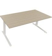Sitz-Steh-Schreibtisch All in One, elektrisch höhenverstellbar, 64,5-127,5cm (H), 180x90cm (BxT), rechteckig, eiche natur / weiß