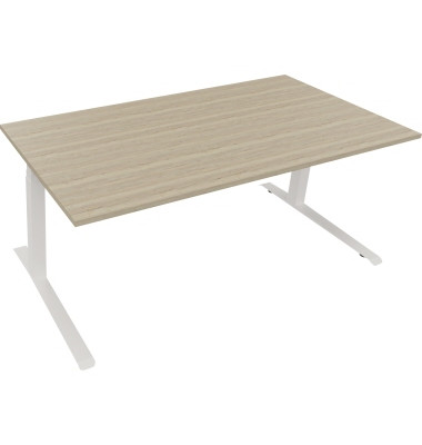 Sitz-Steh-Schreibtisch All in One, elektrisch h&ouml;henverstellbar, 64,5-127,5cm (H), 180x90cm (BxT), rechteckig, eiche natur / wei&szlig;