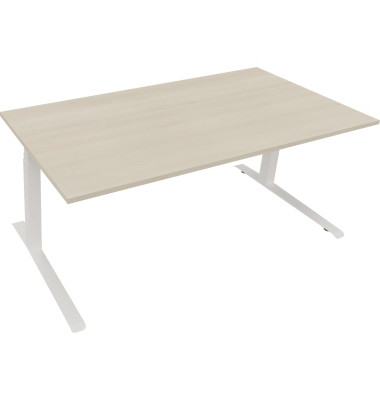 Sitz-Steh-Schreibtisch All in One, elektrisch h&ouml;henverstellbar, 64,5-127,5cm (H), 180x90cm (BxT), rechteckig, akazie hell / wei&szlig;