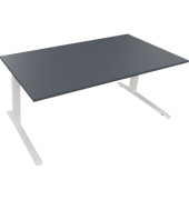 Sitz-Steh-Schreibtisch All in One, elektrisch höhenverstellbar, 64,5-127,5cm (H), 180x90cm (BxT), rechteckig, lavagrau / weiß