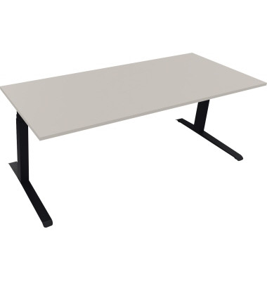 Sitz-Steh-Schreibtisch All in One, elektrisch h&ouml;henverstellbar, 64,5-127,5cm (H), 200x80cm (BxT), rechteckig, lichtgrau / anthra