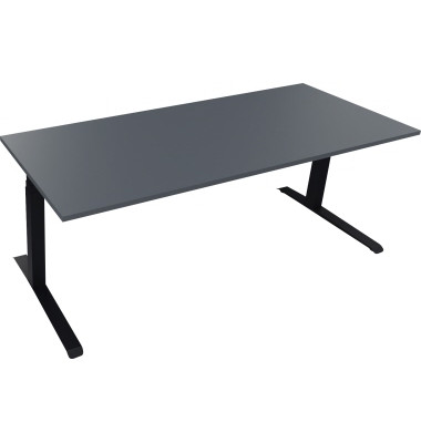 Sitz-Steh-Schreibtisch All in One, elektrisch höhenverstellbar, 64,5-127,5cm (H), 200x80cm (BxT), rechteckig, lavagrau / anthraz