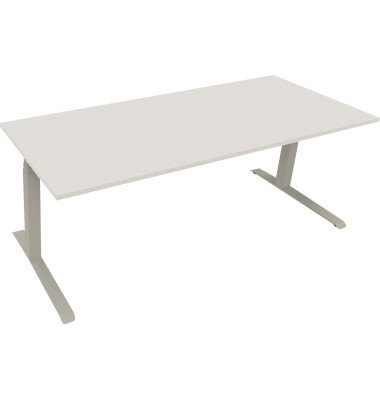 Sitz-Steh-Schreibtisch All in One, elektrisch höhenverstellbar, 64,5-127,5cm (H), 200x80cm (BxT), rechteckig, weiß / silberalumi