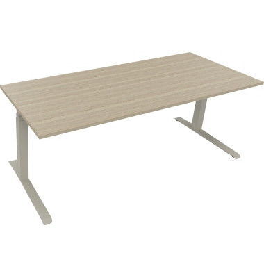 Sitz-Steh-Schreibtisch All in One, elektrisch h&ouml;henverstellbar, 64,5-127,5cm (H), 200x80cm (BxT), rechteckig, eiche natur / silb