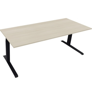 Sitz-Steh-Schreibtisch All in One, elektrisch h&ouml;henverstellbar, 64,5-127,5cm (H), 200x80cm (BxT), rechteckig, akazie hell / silb