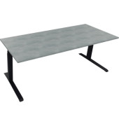 Sitz-Steh-Schreibtisch All in One, elektrisch höhenverstellbar, 64,5-127,5cm (H), 200x80cm (BxT), rechteckig, beton hell / silbe