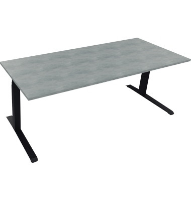 Sitz-Steh-Schreibtisch All in One, elektrisch h&ouml;henverstellbar, 64,5-127,5cm (H), 200x80cm (BxT), rechteckig, beton hell / silbe