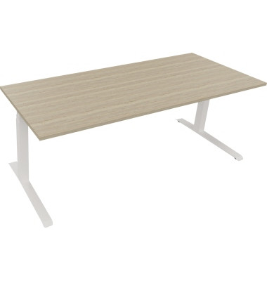 Sitz-Steh-Schreibtisch All in One, elektrisch höhenverstellbar, 64,5-127,5cm (H), 200x80cm (BxT), rechteckig, eiche natur / weiß