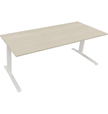 Sitz-Steh-Schreibtisch All in One, elektrisch h&ouml;henverstellbar, 64,5-127,5cm (H), 200x80cm (BxT), rechteckig, akazie hell / wei&szlig;