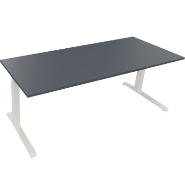 Sitz-Steh-Schreibtisch All in One, elektrisch höhenverstellbar, 64,5-127,5cm (H), 200x80cm (BxT), rechteckig, lavagrau / weiß