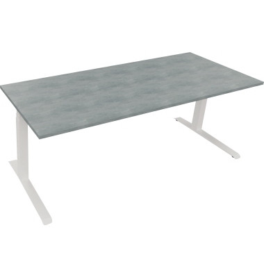 Sitz-Steh-Schreibtisch All in One, elektrisch höhenverstellbar, 64,5-127,5cm (H), 200x80cm (BxT), rechteckig, beton hell / weiß