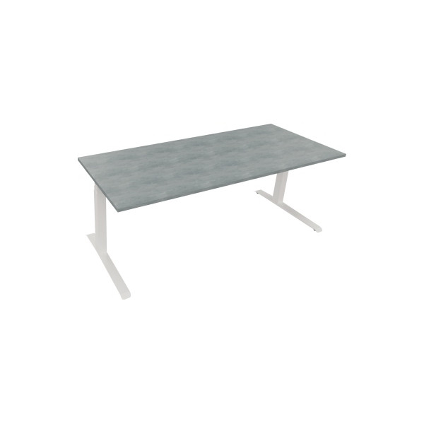4003969084711 - Sitz-Steh-Schreibtisch All in One elektrisch höhenverstellbar 645-1275cm (H) 200x80cm (BxT) rechteckig beton hell   weiß 