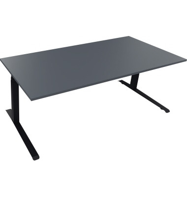 Sitz-Steh-Schreibtisch All in One, elektrisch h&ouml;henverstellbar, 64,5-127,5cm (H), 200x90cm (BxT), rechteckig, lavagrau / anthraz