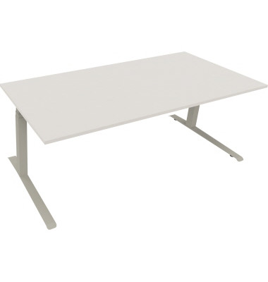 Sitz-Steh-Schreibtisch All in One, elektrisch h&ouml;henverstellbar, 64,5-127,5cm (H), 200x90cm (BxT), rechteckig, wei&szlig; / silberalumi