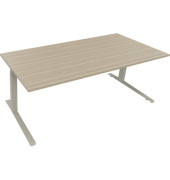 Sitz-Steh-Schreibtisch All in One, elektrisch höhenverstellbar, 64,5-127,5cm (H), 200x90cm (BxT), rechteckig, eiche natur / silb