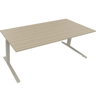 Sitz-Steh-Schreibtisch All in One, elektrisch h&ouml;henverstellbar, 64,5-127,5cm (H), 200x90cm (BxT), rechteckig, eiche natur / silb