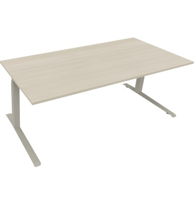 Sitz-Steh-Schreibtisch All in One, elektrisch höhenverstellbar, 64,5-127,5cm (H), 200x90cm (BxT), rechteckig, akazie hell / silb
