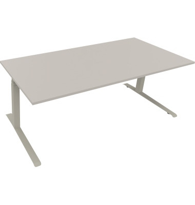 Sitz-Steh-Schreibtisch All in One, elektrisch h&ouml;henverstellbar, 64,5-127,5cm (H), 200x90cm (BxT), rechteckig, lichtgrau / silber