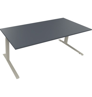 Sitz-Steh-Schreibtisch All in One, elektrisch höhenverstellbar, 64,5-127,5cm (H), 200x90cm (BxT), rechteckig, lavagrau / silbera