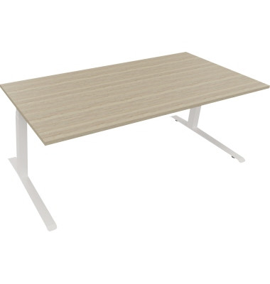 Sitz-Steh-Schreibtisch All in One, elektrisch h&ouml;henverstellbar, 64,5-127,5cm (H), 200x90cm (BxT), rechteckig, eiche natur / wei&szlig;