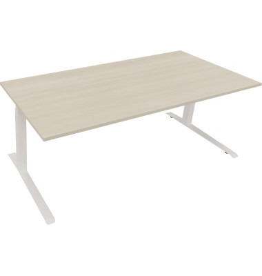 Sitz-Steh-Schreibtisch All in One, elektrisch höhenverstellbar, 64,5-127,5cm (H), 200x90cm (BxT), rechteckig, akazie hell / weiß Sitz-Steh-Schreibtisch All in One, elektrisch höhenverstellbar, 64,5-127,5cm (H), 200x90cm (BxT), rechteckig, akazie hell / weiß