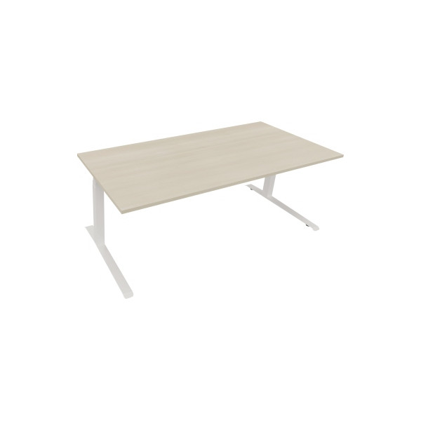 4003969084568 - Sitz-Steh-Schreibtisch All in One elektrisch höhenverstellbar 645-1275cm (H) 200x90cm (BxT) rechteckig akazie hell   weiß