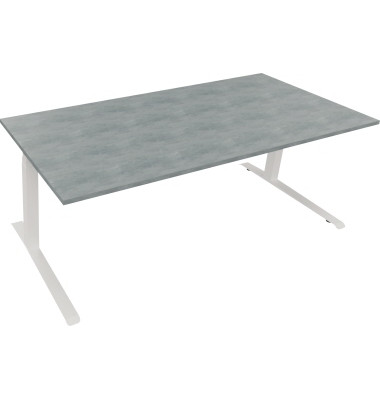 Sitz-Steh-Schreibtisch All in One, elektrisch h&ouml;henverstellbar, 64,5-127,5cm (H), 200x90cm (BxT), rechteckig, beton hell / wei&szlig;
