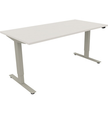 Sitz-Steh-Schreibtisch Move 2.0, elektrisch h&ouml;henverstellbar, 62,5-128,5cm (H), 160x80cm (BxT), rechteckig, wei&szlig; / silberalumini