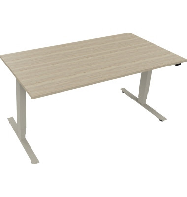 Sitz-Steh-Schreibtisch Move 2.0, elektrisch h&ouml;henverstellbar, 62,5-128,5cm (H), 160x80cm (BxT), rechteckig, eiche natur / silber