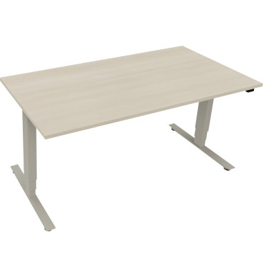 Sitz-Steh-Schreibtisch Move 2.0, elektrisch höhenverstellbar, 62,5-128,5cm (H), 160x80cm (BxT), rechteckig, akazie hell / silber