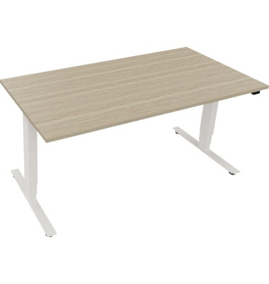 Sitz-Steh-Schreibtisch Move 2.0, elektrisch höhenverstellbar, 62,5-128,5cm (H), 160x80cm (BxT), rechteckig, eiche natur / weiß