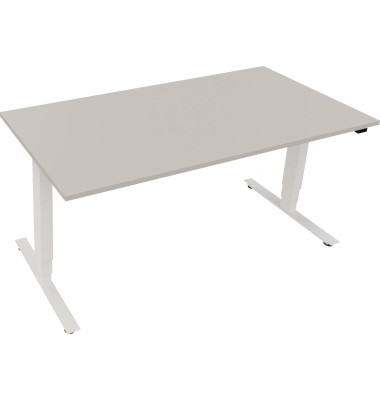 Sitz-Steh-Schreibtisch Move 2.0, elektrisch höhenverstellbar, 62,5-128,5cm (H), 160x80cm (BxT), rechteckig, lichtgrau / weiß