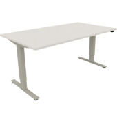 Sitz-Steh-Schreibtisch, elektrisch höhenverstellbar, 62,5-128,5cm (H), 160x90cm (BxT), rechteckig, weiß / silberaluminium