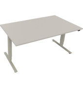 Sitz-Steh-Schreibtisch, elektrisch höhenverstellbar, 62,5-128,5cm (H), 160x90cm (BxT), rechteckig, lichtgrau / silberaluminium