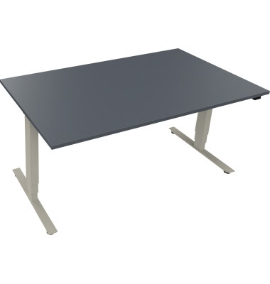 Sitz-Steh-Schreibtisch, elektrisch h&ouml;henverstellbar, 62,5-128,5cm (H), 160x90cm (BxT), rechteckig, lavagrau / silberaluminium