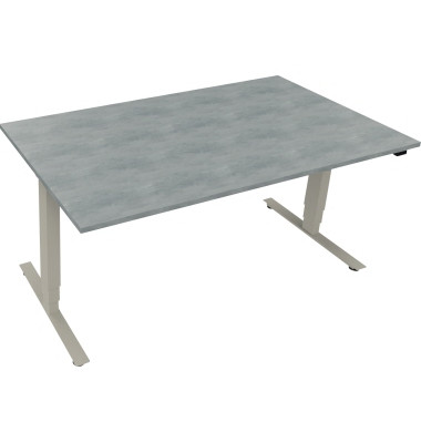 Sitz-Steh-Schreibtisch, elektrisch höhenverstellbar, 62,5-128,5cm (H), 160x90cm (BxT), rechteckig, beton hell / silberaluminium