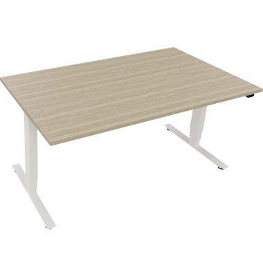 Sitz-Steh-Schreibtisch, elektrisch höhenverstellbar, 62,5-128,5cm (H), 160x90cm (BxT), rechteckig, eiche natur / weiß